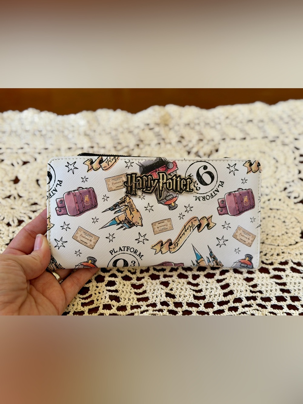 Harry Potter Logo Zip Wallet - White with Pink & Gold Accents